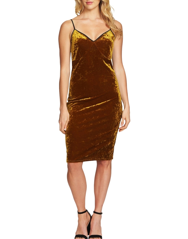 Slate Gold Crush Velvet Midi Dress - Picture 1 of 3